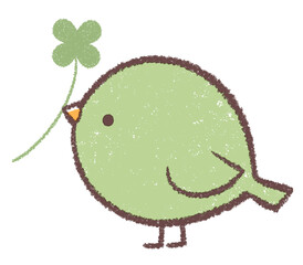 緑色の小鳥とクローバー