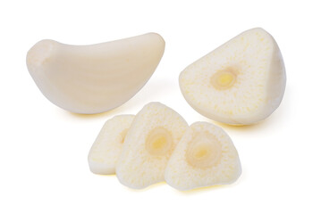 fresh garlic cloves with slice white background
