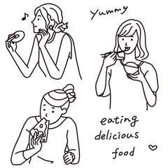 食べる女性のベクターイラストセット