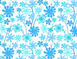 Abstract blue flower seamless pattern. Beautiful botanical decorative floral pattern for textile, fabric, wrapping paper design. Bright colorful flat vector background texture illustration.