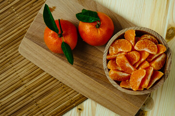 Mandarins  on wooden background