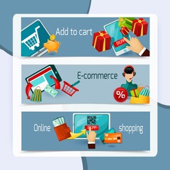 E-commerce horizontal banner set with online shopping elements isolated vector illustration