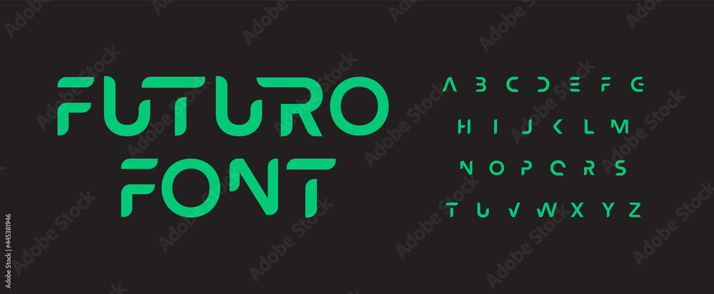 Fototapete future font alphabet. minimal science fiction and futuristic letters. smart space typographic design
