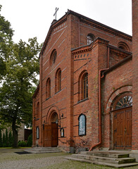 Fototapeta na wymiar Built in 1846, the neo-Roman Catholic church of Blessed Karolina Kózkówna in the village of Biskupiec, warmi in Poland.