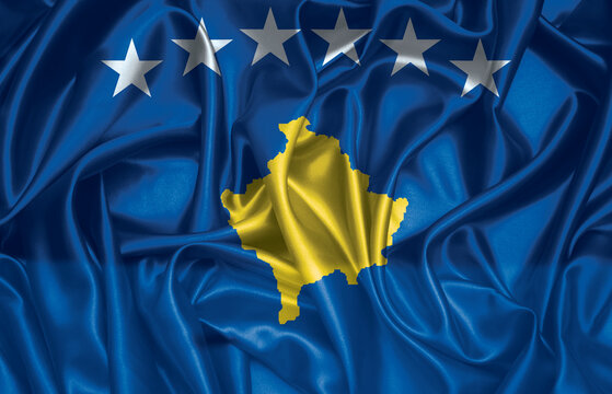 Flag of Kosovo silk. Waveing Kosovo flag