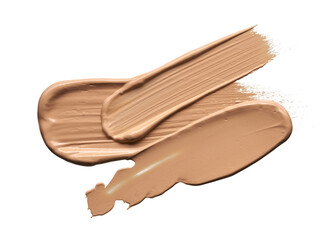Gently beige strokes and texture of makeup foundation or acrylic paint isolated on white background