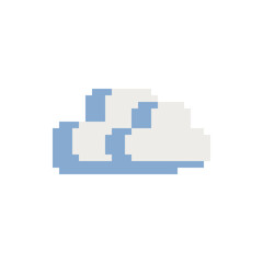 Clouds icon. 80s pixel art. Flat style. 1-bit sprite. Game assets. Cloud isolated vector illustration. Design for logo, web, sticker, mobile app.