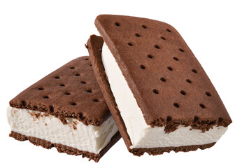 Fototapeta na wymiar ice cream vanilla sandwich in chocolate chip cookies