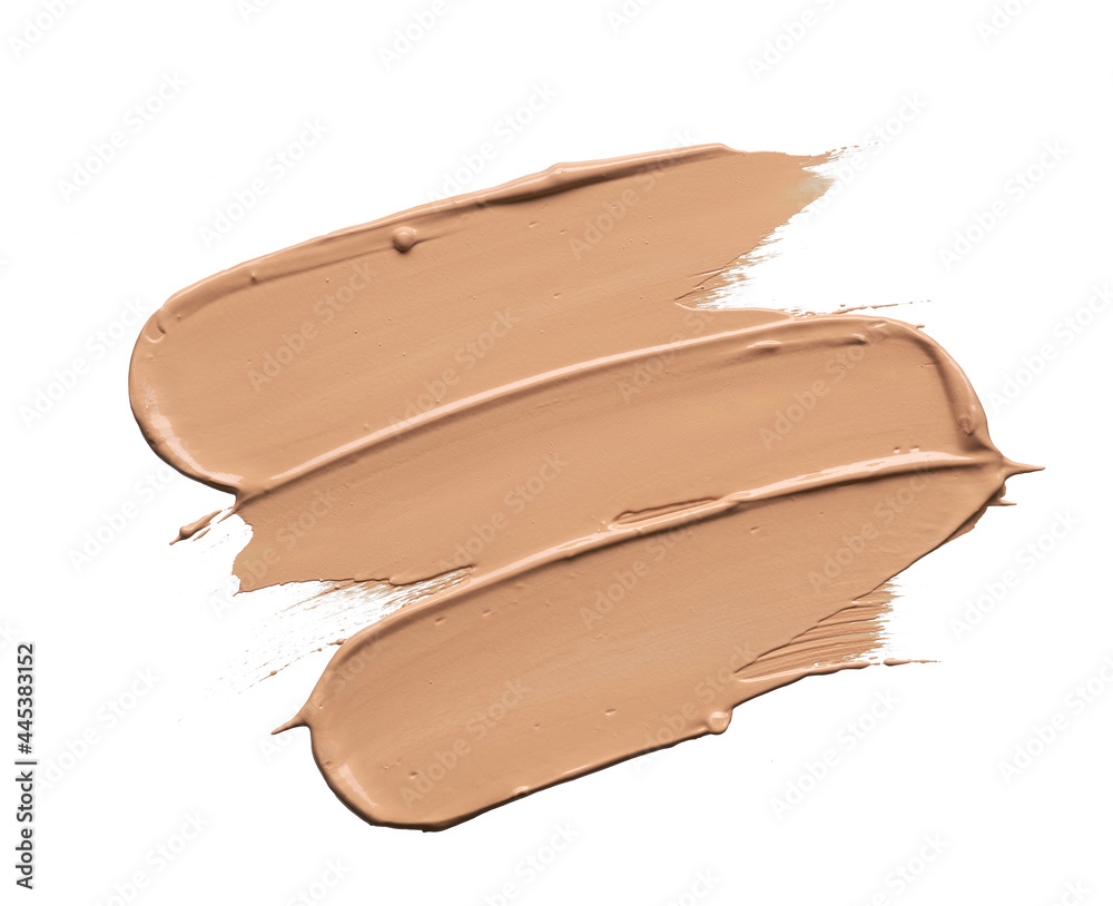 Wall mural gently beige strokes and texture of makeup foundation or acrylic paint isolated on white background