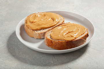 smooth peanut butter bread toast, healthy traditional sandwich