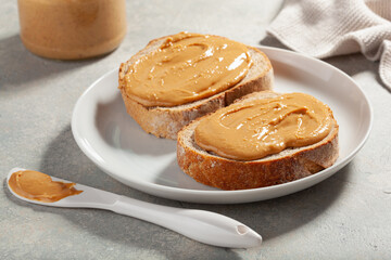 smooth peanut butter bread toast, healthy traditional sandwich