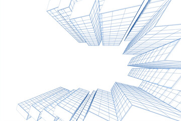 Abstract architectural background. Linear 3D illustration. Concept sketch