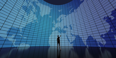 Fototapeta premium TV wall presenting world map