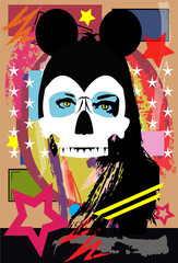 Sexy girl skull with mouse ears, pop art background