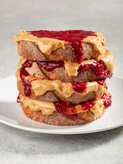 peanut butter and jam sandwich, american traditional bread toast