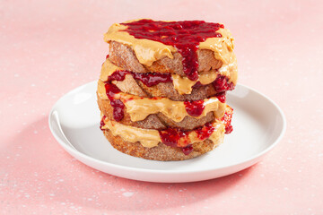 peanut butter and jam sandwich, american traditional bread toast