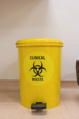 view of yellow bin clinical waste at the hospital