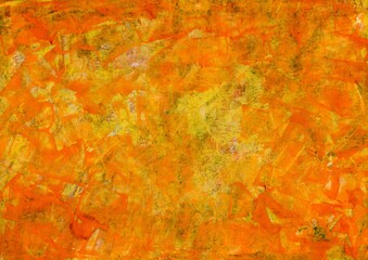 Abstract yellow-orange grunge decorative background with stucco, liquid acrylic paints, banner with a space for text