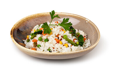 Bowl with tasty rice and vegetables