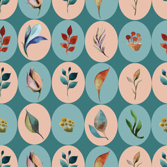 Watercolor floral vintage set consisting of patterns, frames and individual elements. Pastel colors, white background.