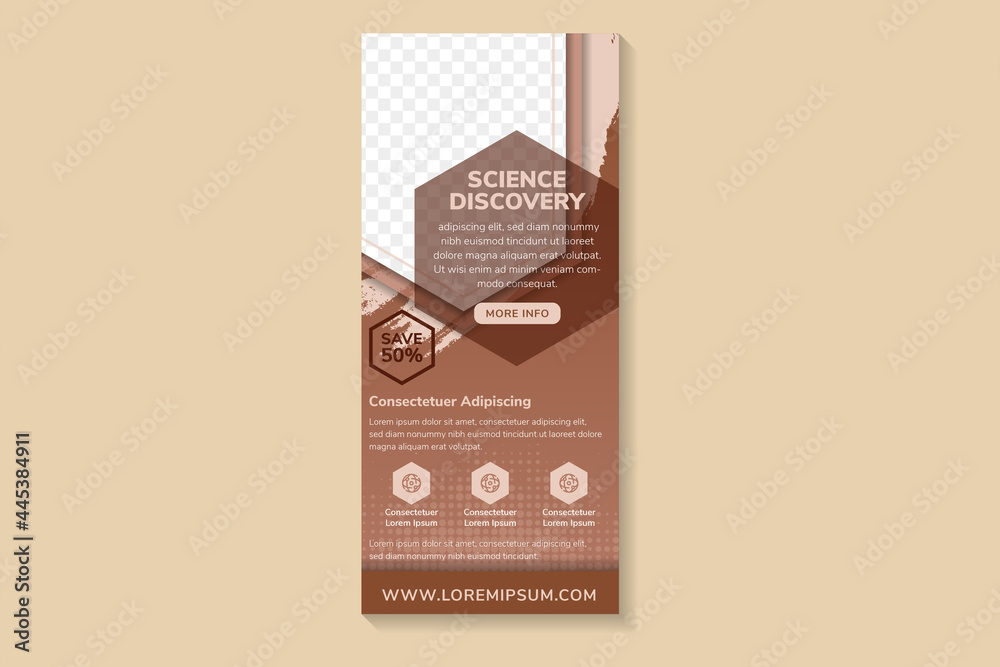 Wall mural science discovery headline of roll up banner design template use vertical layout. multicolored brown