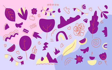 Cute abstract nature shapes. Hand drawn vector illustration.