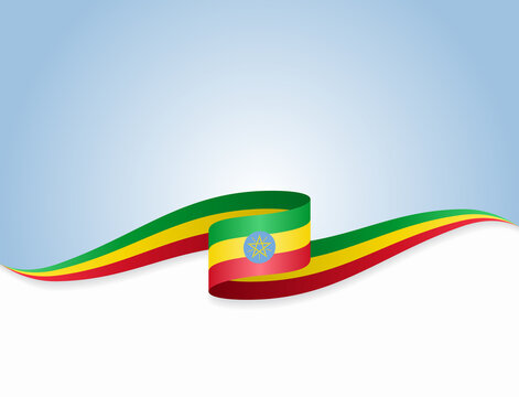 Ethiopian flag wavy abstract background. Vector illustration.