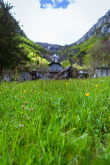 The mountains, Pastures and woods of the val di mello during spring, near the town of San martino, Lombardy, Italy - May 2021.