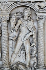 Tomb sculptures in the Monumental Cemetery at the Leaning Tower of Pisa