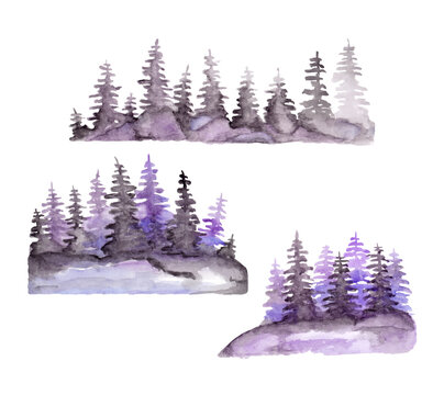 Hand drawn watercolor forest.
