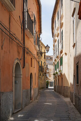 one of the narrow, picturesque street in Tropea, very popular touristic town in Calabria, Italy