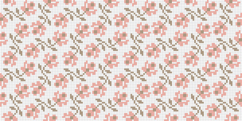 Fototapeta premium Pixel art. Organic motif, botanical motif background. Seamless pattern.Vector.ピクセルアートのスタイリッシュな有機的パターン