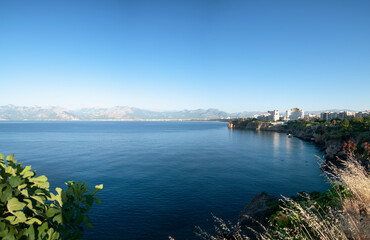 Sea and city view from the cliffs of Antalya.