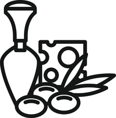 Chopping board, cheese, olive  and Cheese knife icon , vector