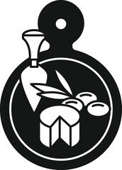 Chopping board, cheese, olive  and Cheese knife icon , vector