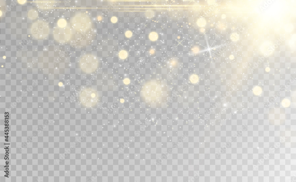 Poster Beautiful sparks shine with special light. Vector sparkles on a transparent background. Christmas abstract pattern. A beautiful illustration for the postcard. The background for the image. Luminaries.
