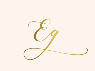 EG monogram logo.Calligraphic signature icon.Decorative lettering sign isolated on light background.Letter e, letter g alphabet initials.Elegant, luxury, wedding, beauty style.Gold color.