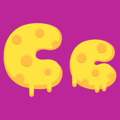 Illustration vector cartoon of "C" alphabet letter in the shape of melty cheese. Cartoon simple modern design. Suitable for design of food and kids product