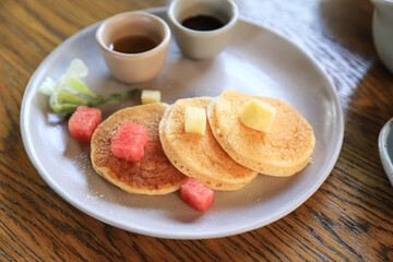 fresh making pancake with slices fruit for healthy eating