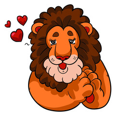Cartoon lion puckering up for a kiss