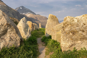 Fototapeta na wymiar A group of big stones at Julier mountain pass in Switzerland