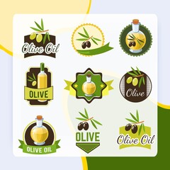 Premium quality natural olive oil badges set isolated vector illustration