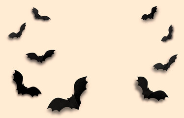 Halloween background. Black bats on a light beige background.