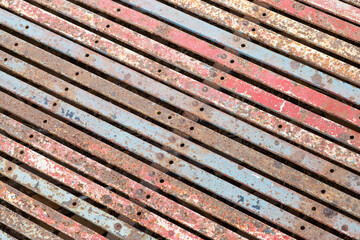 texture Old steel panel floor painted red and old blue until rust coffee shop decoration in vintage style Image for background and text