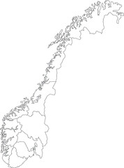 Vector map of Norway to study colorless with outline, black and white