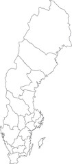 Vector map of Sweden to study colorless with outline, black and white