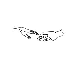 Creation of Adam one line art. Continuous line drawing of gesture, hand, Rescue, helping gesture. - obrazy, fototapety, plakaty