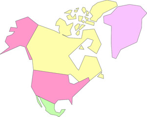 Vector map of North America to study, colorful with outline