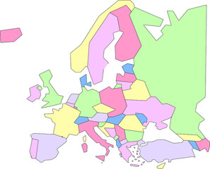 Vector map of Europe to study, colorful with outline