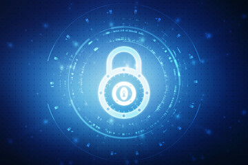 Closed Padlock on digital background, Technology security concept. Cyber Security and network protection Concept, personal data security